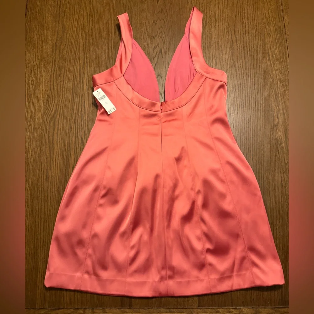 NWT By Anthropologie Sleeveless Plunge Satin Mini Dress Pink Size 14 - Picture 5 of 9